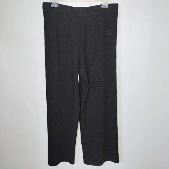 Vince Ribbed Cotton Blend Wide Leg Pants Womens Large Black Crop Minimalist - Picture 6 of 16